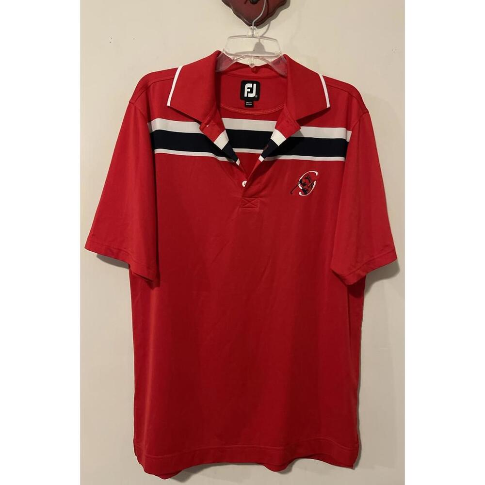 FJ Footjoy Men’s Medium Red Collared Embroidered Athletic Golf Polo Shirt! A3553